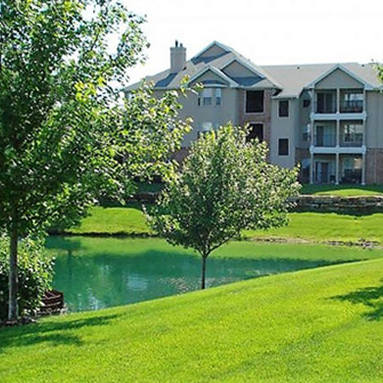 Beautiful pond at The Crossings Apartments in Lenexa, KS